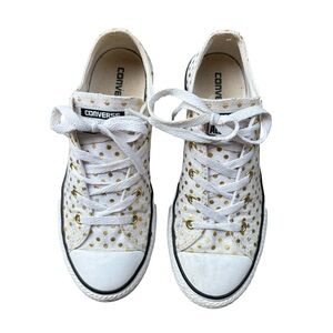 Converse Chuck Taylor All Star White with Gold Metallic Polka Dots Girl's Sz 3